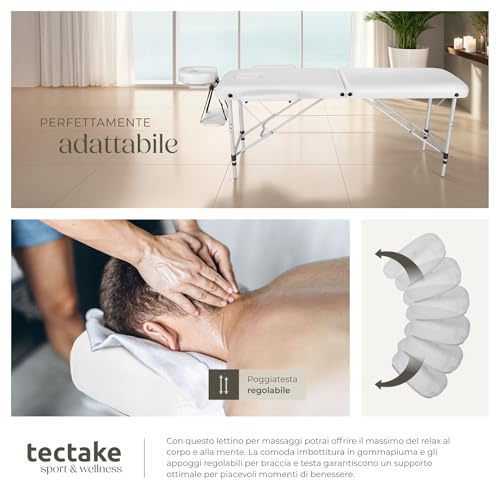 Tectake® Lettino Massaggio 2 Zone, Portatile, Regolabile, Imbottitura Comfort, Poggiatesta Multifunzione, Con Borsa Per Trasporto Inclusa, Capacità 230 Kg - Bianco - 7