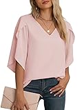 Jouica Women Fall Floral Print Elbow Length Blouses Dressy Chiffon Tops for Wedding Guest,01Pink,X-Large