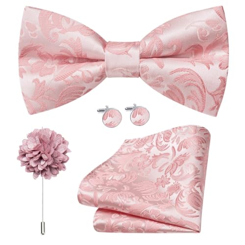 Image of Dubulle Mens Paisley Striped Bowtie Set Pre-tied Bowtie for Men and Pocket Square Set Wedding Business