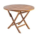 Edenjardi Mesa de Exterior Teca Redonda de 100 cm, Madera Teca Grado A, Medidas 100x76 cm, Tratamiento al Agua aplicado, Mesa para terraza de teka, Mesita Plegable de balcón