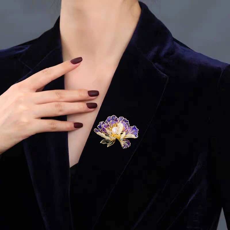 Image of Elegant Flower Brooch Pin for Women, Stylish Vinage Crystal Pearl Rhinestones Brooches Pins Dainty Lapel Pins for Dress Accessories Jewelry