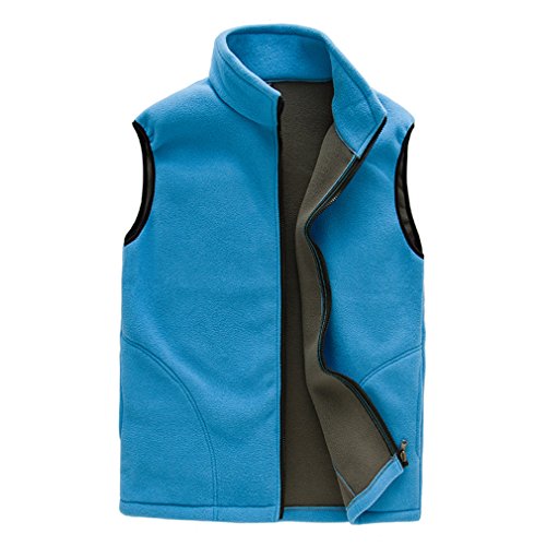 BOSOZOKU Mens Thermal Fleece Vest Full Zip Gilet Sleeveless Casual Bodywarmer Waistcoat Outdoor Fleece Jacket(XXL,Sky blue)