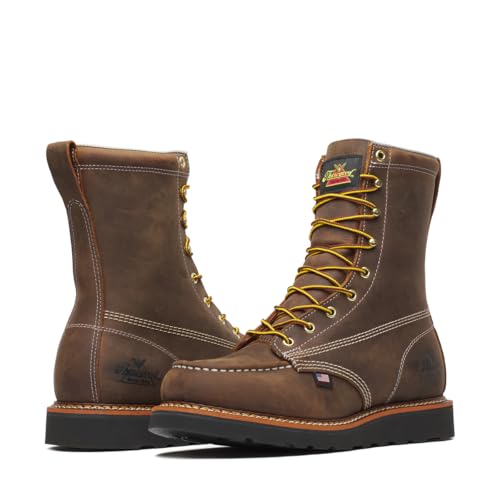 Image of Thorogood American Heritage 8 inch Moc Toe Work Boots for Men Made with Full-Grain Leather, Soft Toe, Slip-Resistant Wedge Outsole and Comfort Footbed; EH Rated