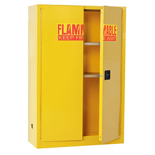 Sandusky Lee SC450F Yellow Steel Safety Cabinet for Flammable Liquids, 2 Shelves, 2 Door Manual Close, 45 Gallon Capacity, 65