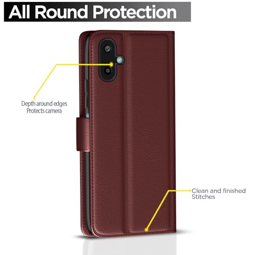 Image of Pikkme Flip Cover for Samsung Galaxy F06 5G / M06 5G Leather Finish | Inside TPU with Card Pockets | Wallet Stand and Shock Proof | Complete Protection Flip Case(Brown)