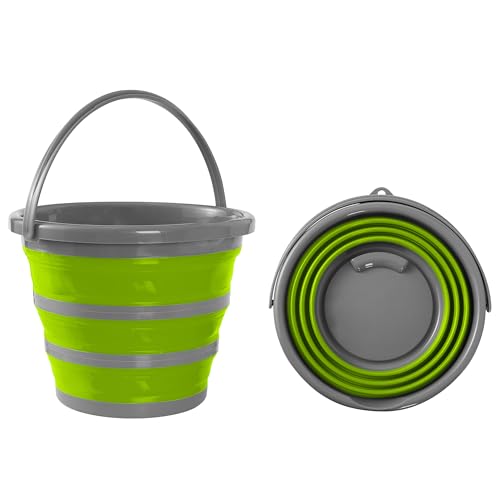 BRAMBLE 2 Faltbarer Silikon Eimer für Reinigung, Camping, Angeln, Reisen (10L) - Platzsparend für Haus & Wohnmobil (Grün)
