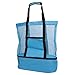 Beach Mesh Handbag, Stylish Lightweight Mesh Beach Bag Double Zippered Removable Cooler for Picnic Camping Travel with Extra Pocket (Blue)