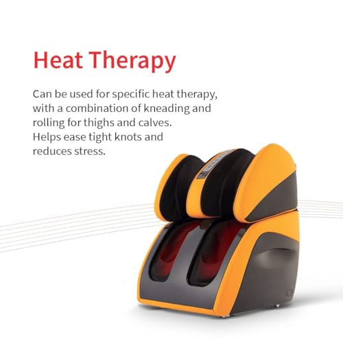 Image of Robotouch Classic Plus roller foot massager with kneading and vibratory reflexology for pain relief in calves, thigh, feet, and ankles, (yellow)