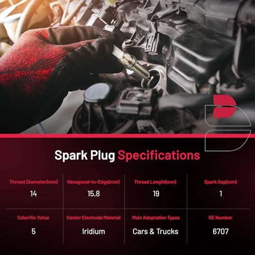 Image of BDFHYK 6707 Iridium Spark Plugs Compatible with CL EL Integra MDX 200 Sebring Avenger Caliber Accord Civic Odyssey Pilot Elantra Compass Patriot Soul B2600 MX-6 Protege, Set of 4
