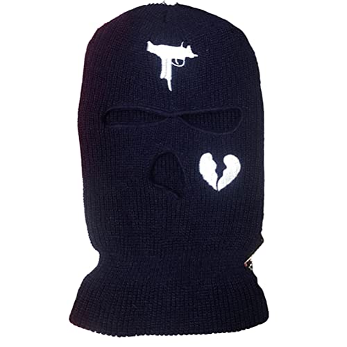 1 máscara de punto de cara completa con 3 agujeros, divertido bordado de 3 agujeros, gorro de invierno cálido unisex para deportes al aire marino/flor y brillo, 1