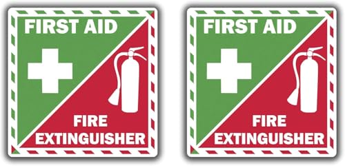 Image of 2 Pack First Aid Fire Extinguisher Inside Vinyl Sticker Decal Emergency Safety Kit 3.5 inch х 3.5 inch