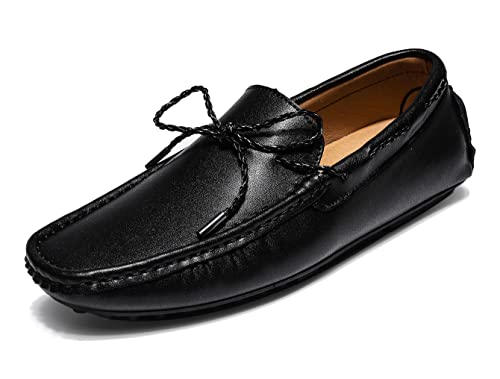 Santimon Men's Leather Laced Softsole Moccasin Classic Weekend Driving Loafers2