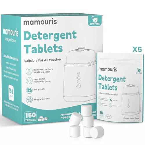 Image of Mamouris 150PCS Official Detergent Cleaning Tablets: for Baby Brezza Grownsy Papablic Momfann Bottle Washer - Baby Bottle Washer Tablets for All Brands Bottles Washers Machines
