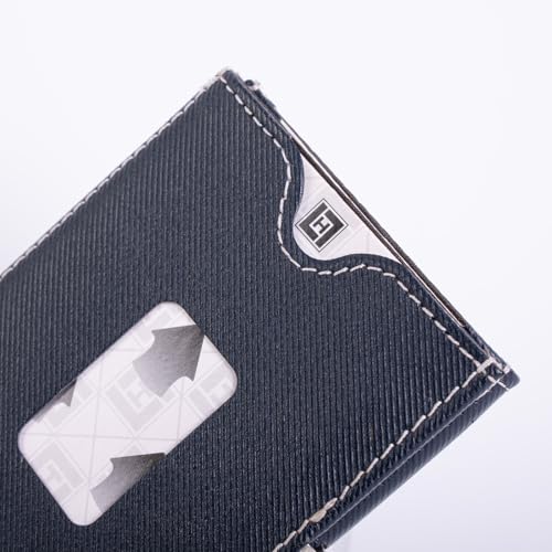 Image of Minimalist Front Pocket Trifold Wallet for Men Women, Genuine Leather RFID Blocking Credit Card Holder, Slim Compact EDC Cash Billfold with Stainless Steel Locking Money Clip(Dark Blue)