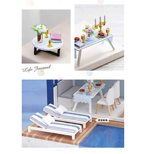 YUACY Puppen Haus Kit,Mini Puppenhaus Modellhaus Poolside Möbel Kit, DIY Modell mit zusätzlicher LED-Lampe – Bild 6