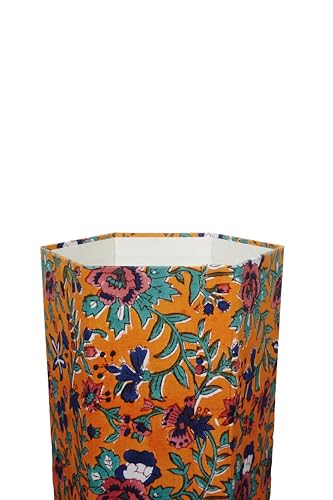 Image of Generic 3.3 Gallon Cotton Hand Block Printed Paper Waste Basket |Small Decorative Trash Can for Housewarming Gifts in Living Room, Bedroom, Bathroom | Eco-Friendly, Plastic-Free (1, ORE.GREEN)