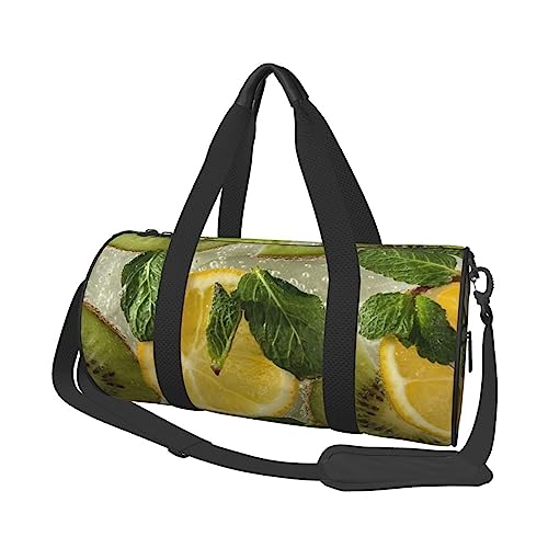 Sac de voyage rond imprimé citron kiwi noir grand sac à main taille unique pour voyage