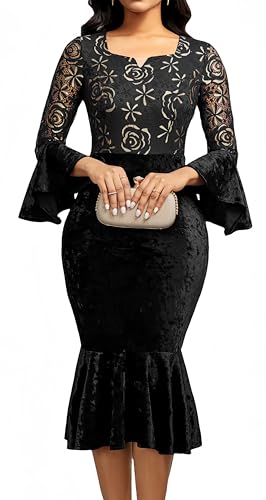 Image of Midi Lace Dress for Women Bodycon Dress Church Cocktail Party Clothes