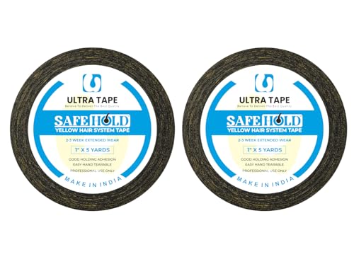 Image of Yellow Hair Patch Adhesive Cotton Tape 1 Inch X 5 Yards Strong Hold Pack 2 | Double Sided Wig & Hair System Tape, Water & Sweat Resistant, Skin Friendly, Holds 7-14 Days, Easy To Apply & Remove