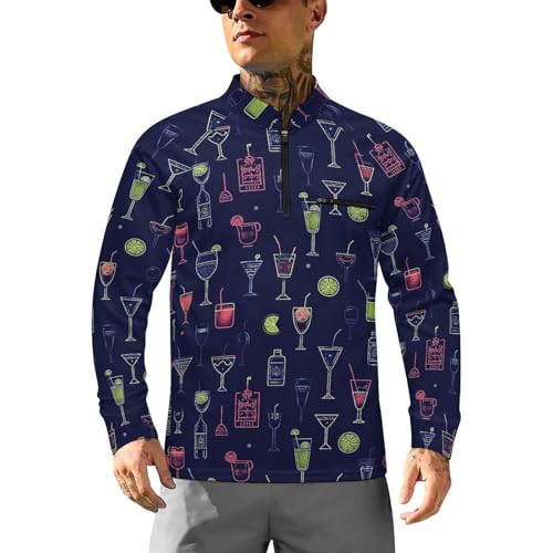 Alcohol Cocktail Signs Men's Sun Protection Shirts UV SPF UPF 50+ Long Sleeve Rash Guard Lightweight