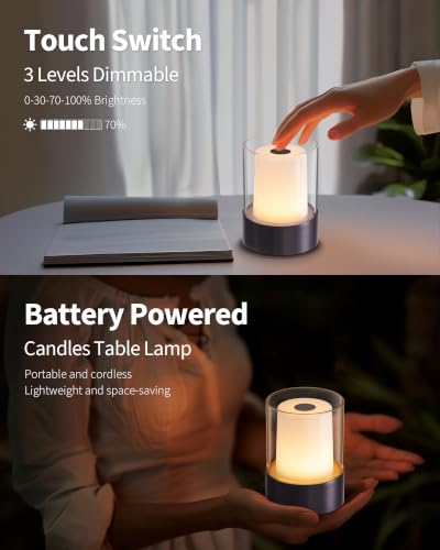 Image of 4 inch Black Cordless Table Lamp Set of 2, Outdoor Rechargeable Lamp
