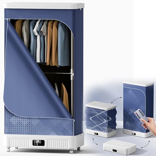 Secadora de Ropa Portátil, Secadora Plegable, Secadora de Ropa Eléctrica 2000W, 500L Doble Capa Gran Capacidad, 240 Minutos Temporizador Inteligente, Mando a Distancia, Apto para Uso en Casa Viajes