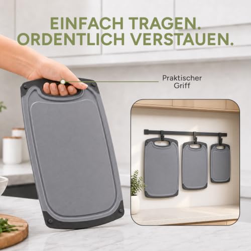 Schneidebrett Set 3-teilig Kunststoff mit Saftrille und Griff – Ansicht 6