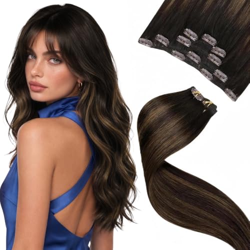 Image of LaaVoo Real Hair Clip ins Extensions 16in Double Weft Natural | Full-bodied volume for collarbone hair, machine weft offers reliable hold for active daily schedules