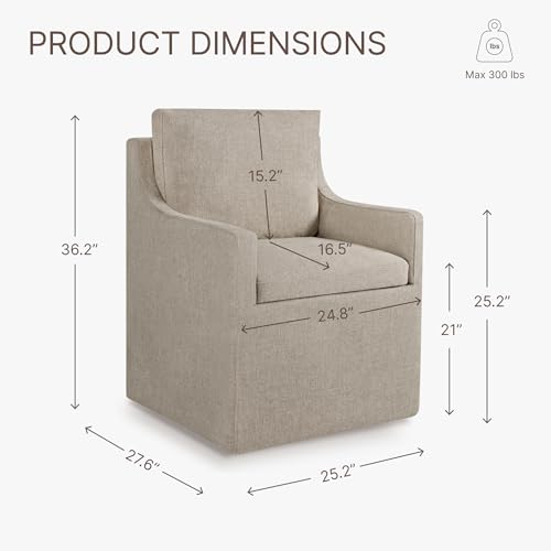 Image of KISLOT Upholstered Dining Chairs Set of 4 with Casters, Sand | Modern Rolling Dining Room Arm Chairs with Washable Cover, Hidden Storage Seat, Linen Look Fabric, Padded Kitchen Chairs