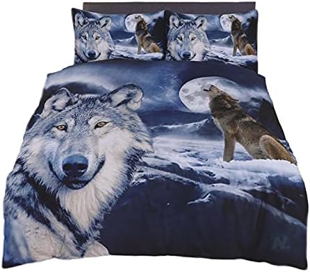 Northern Luxe NORTHERNLUXE - 3D Duvet Cover set Animal Effect for Children's and Adults Printed Quilt Bedding Set with Pillow Cases (Wolf, Double)