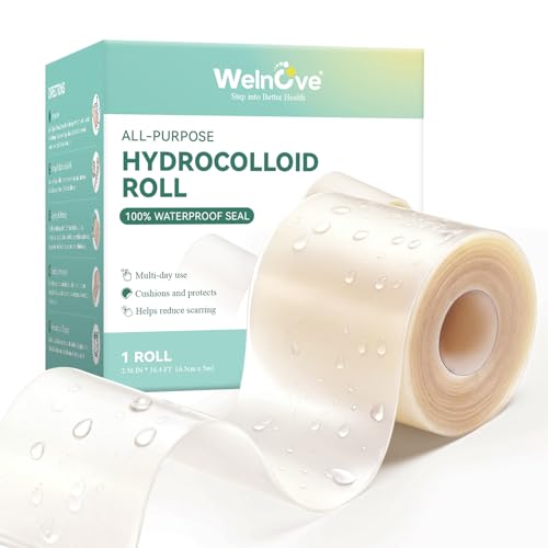 Welnove Hydrocolloid Roll for Wound Care - Hydrocolloid Patch Bandages with Self-Adhesive, Ultra Absorbent for Burn, Blister, Acne Care, Flexible & Waterproof...