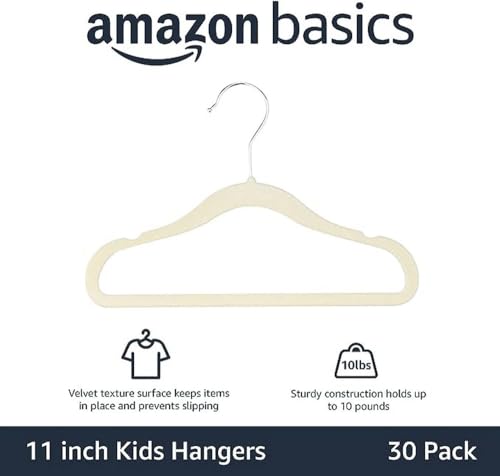 شماعات ملابس مخملية مضادة للانزلاق للأطفال من أمازون بيسكس، عبوة من 30 قطعة، 27.8 سم، بيج