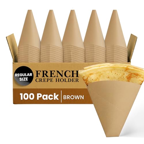 Friteshop Eco Kraft - Soporte para crepes francés, tamaño regular, perforado, desechable, para crepes, crepé caliente y frío, resistente, resistente a la grasa, embalaje de alimentos para llevar, 100