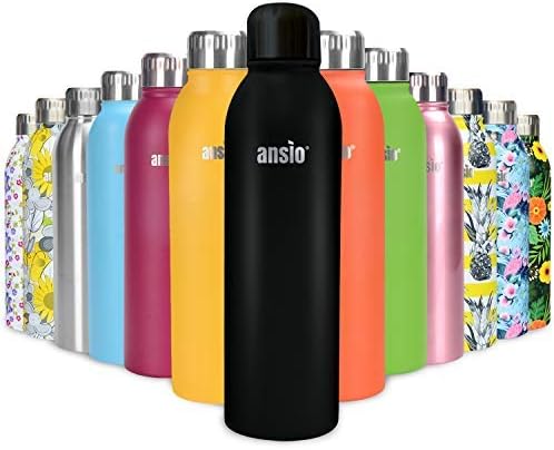 ANSIO Water Bottle,Vacuum Flask & Stainless Steel Water Bottle Double Walled Insulated Drinks Bottle Hot & Cold BPA Free Outdoor Sports Camping Hiking Cycling (500 ML, All Black)