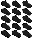 Kereda 15 Pcs Kids Ankle Socks Boys Girls Low Cut Athletic Socks 4-6 Years Black