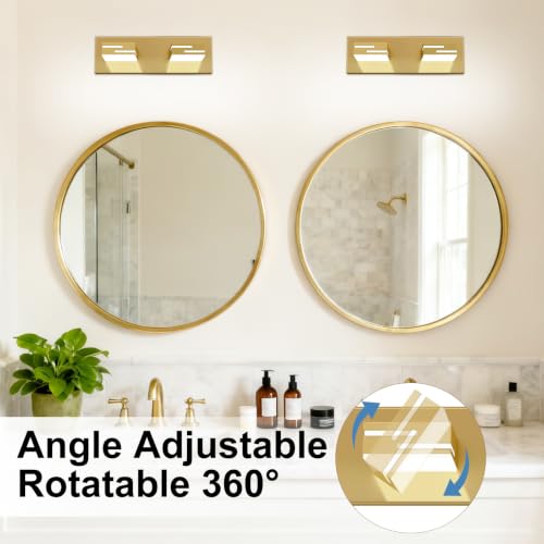 Image of LED Modern Bathroom Vanity Light Fixtures, Dimmable Gold Vanity Lights for Bathroom Lighting Fixtures Over Mirror, with 360 Rotatable Heads 2-Light 16-inch (Cool White 6000K)
