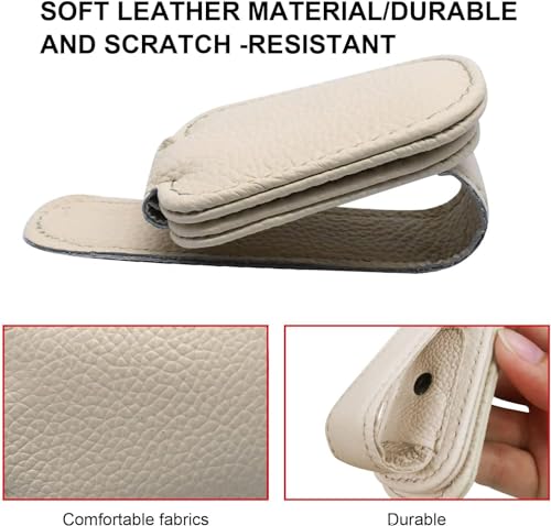 Image of Automaze Leather Car Visor Sunglass Holder, Magnetic Leather Glasses Eyeglass Hanger Clip for Car, Sunglass Clip Glasses Holder for Car Visor, Beige, Pack of 1