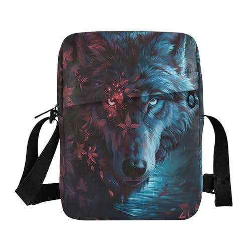 Crossbody Bag Wolf Glowing Eyes Animal Messenger Bag for Women Men Purse Shoulder Bag Satchel Bag with Adjustable Strap 214B6154
