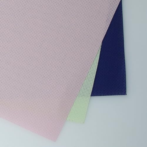 Image of KCS 3 pc of 15 inch x 18 inch(38cmx45cm) Counted Cross Stitch Cotton Aida Cloth Needlework Rolled Fabric Box,16CT,Royal Blue+Light Green+Pink