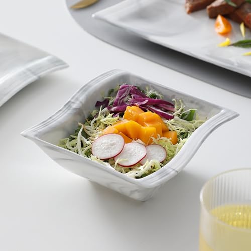 Image of MALACASA 26-Piece Marble Grey Square Dinnerware Sets, Flora Porcelain Dinner Set for 6, Service for 6, Microwave & Dishwasher Safe, BPA, Lead & Cadmium Free