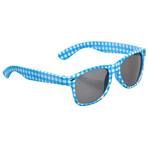 NET TOYS Oktoberfest-Brille Karierte Sonnenbrille blau-weiß Schlagerbrille Karomuster Schlagermove Spaßbrille Funbrille Volksmusik bayerisch Junggesellenabschied Accessoire