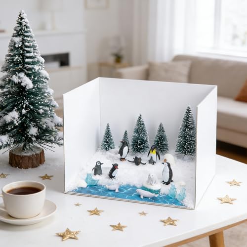 Image of 30 Pcs Arctic Animals Habitat Diorama Project Set for School DIY Crafts | Arctic Diorama Box Kit Figurine Toys Model, Polar Bear Penguin Animals Figurines Diorama Supplies