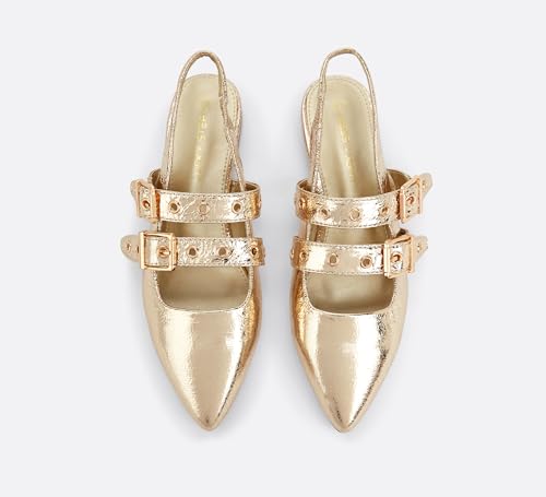 LUCKY STEP Women's Slingback Buckle Flats Ballet Poninted Toe Block Heel Dress Adjustable Strap Mary Jane Formal Wedding Shoes2