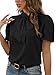 Rooscier Women's Bow Tie Knot Mock Neck Short Sleeve Elegant Workwear Blouse Shirt Top Black Large