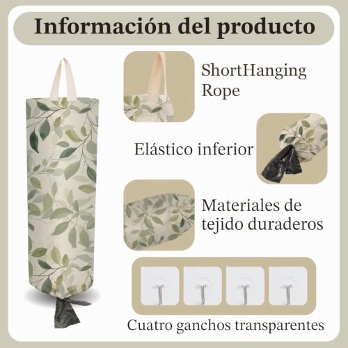 Miniatura 3 de Craspire 2 Soporte De Plástico Para Bolsas De La Compra Con Hojas Verdes Y 4 Ganchos Reutilizable Para Montaje En Pared Resistente Para Guardar Bolsas De La Compra De Lona Impermeable Lavable Para El