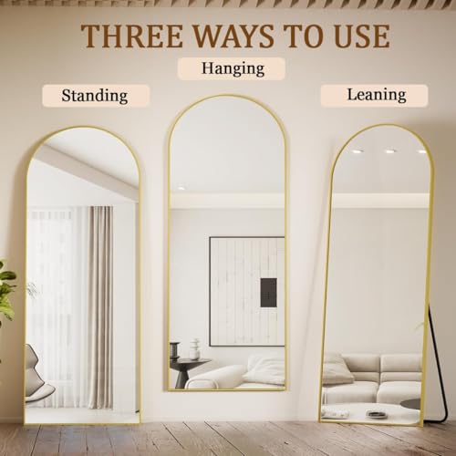 Image of Koonmi 21 inchx56 inch Arched Full Length Mirror, Gold Large Floor Mirror with Aluminum Alloy Frame, Standing Hanging or Leaning Wall-Mounted Full Body Mirror for Living Room and Bedroom