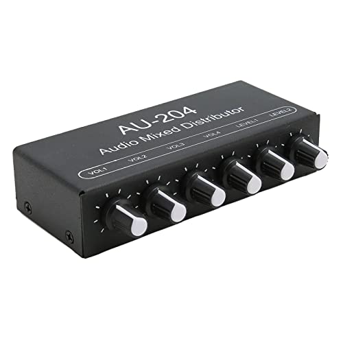 Headphone Amps Mixer 2 in 4 Out Alloy StereoSound Signal Mixer, 3.5MM Interface Metal Stereo Audio Amplifier DJ Mixer PC Laptop Headphones