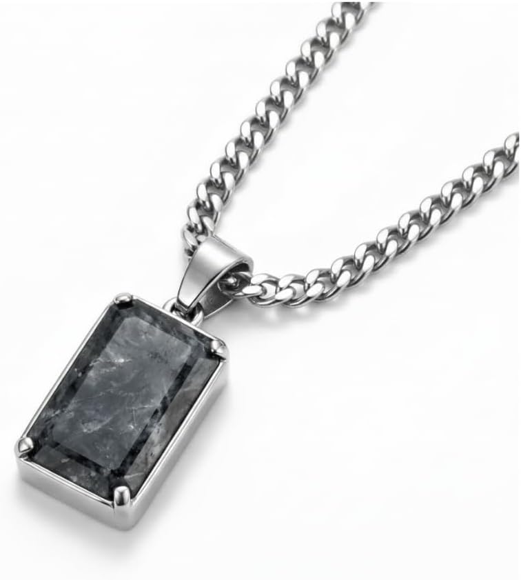 Galis Men’s Onyx & Labradorite Stone Necklace, Premium Stainless Steel Chain in Silver & Gold Gemstone Pendant, Unisex Modern Minimalist Jewelry Gift
