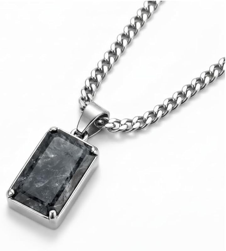 Galis Men’s Onyx & Labradorite Stone Necklace, Premium Stainless Steel Chain in Silver & Gold Gemstone Pendant, Unisex Modern Minimalist Jewelry Gift