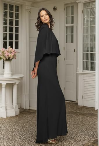 Chiffon Mother of The Bride Dresses for Wedding Long Mermaid Formal Evening Gowns with Cape Sleeves4